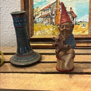 Charming Gnome Figurine with Teddy Bear Cottage Core
